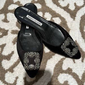 Manolo Blahnik HANGISI Mules 38 protective half soles& taps by shoemaker